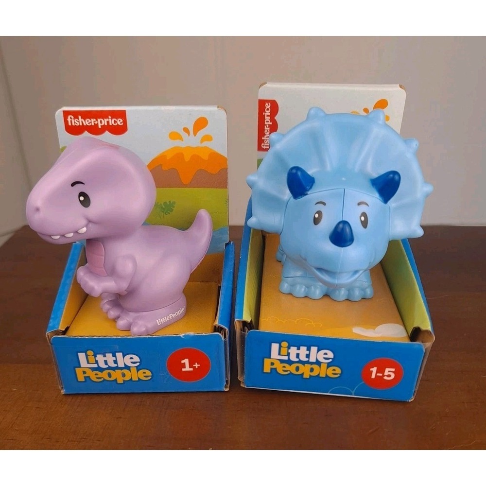Fisher Price Little People Dinosaurs Purple T-Rex and Blue Triceratops